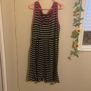 Stripped Black and White Dress, Fuchsia accents
